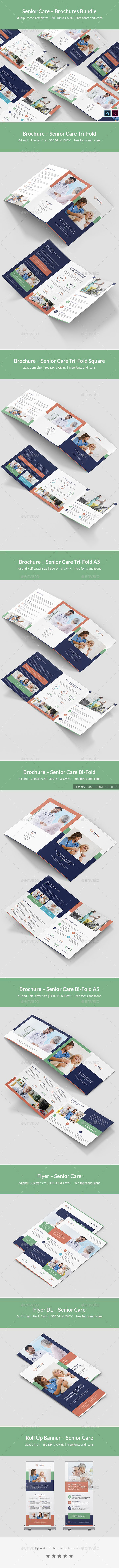 老年护理小册子平面设计模板 Senior Care Brochures Bundle Print Templates