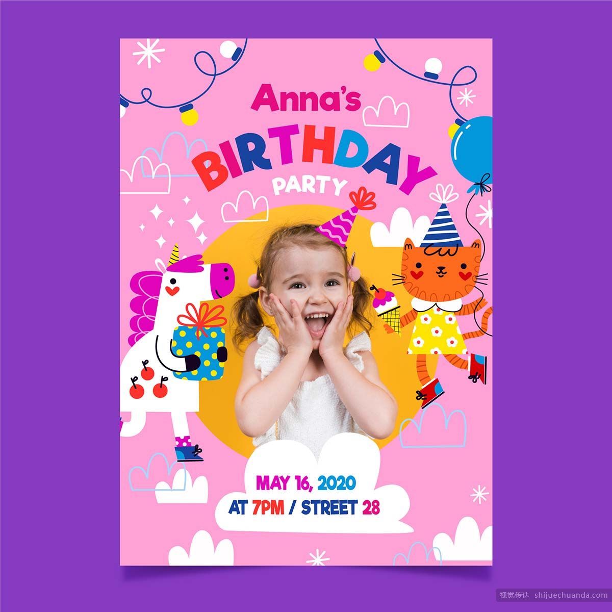 儿童生日聚会矢量EPS和AI开放层的海报和横幅设计