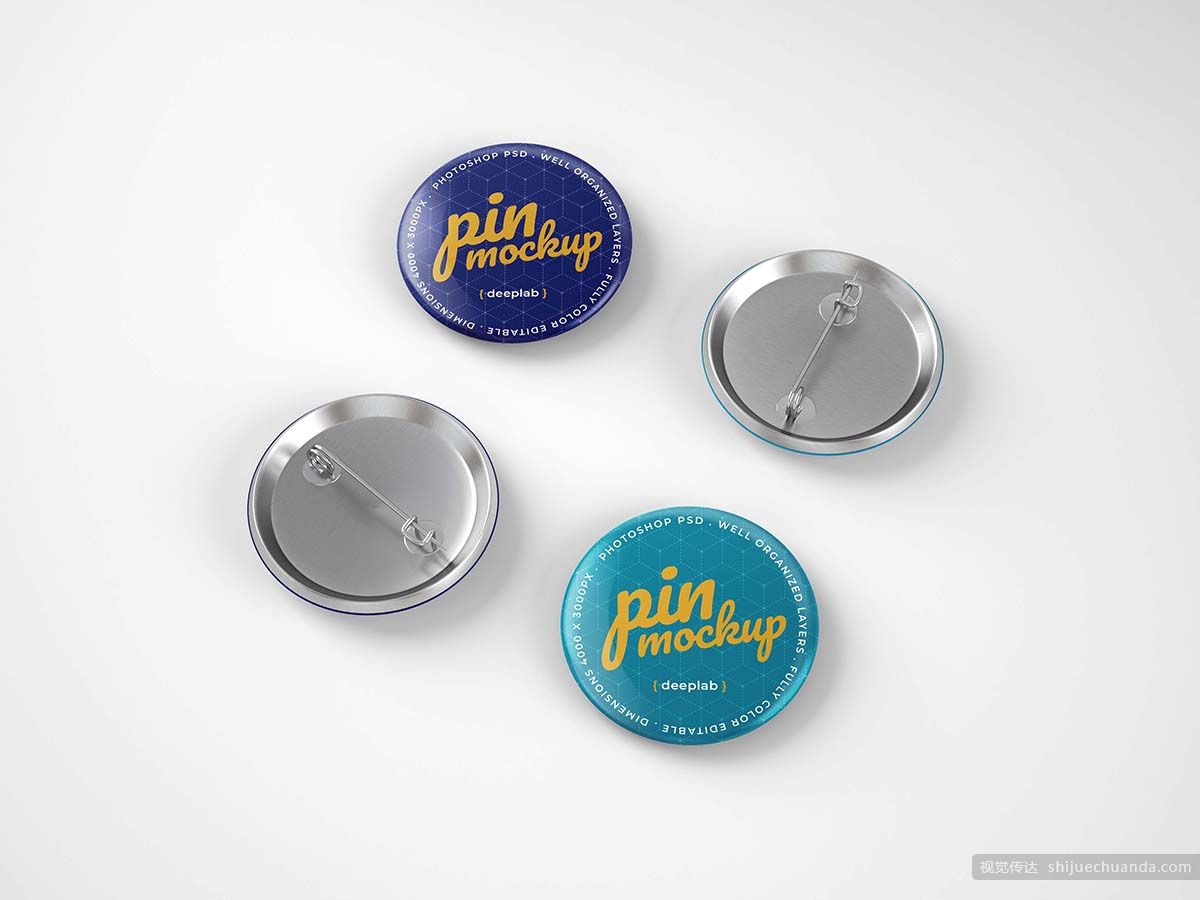胸针徽章别针样机模板 Glossy Button Pin Mockup Set