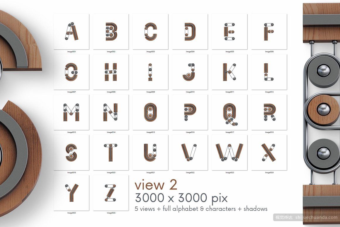 蒸汽朋克3D字母立体字效果PNG素材