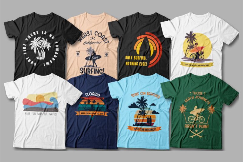 夏季冲浪T恤设计图形包