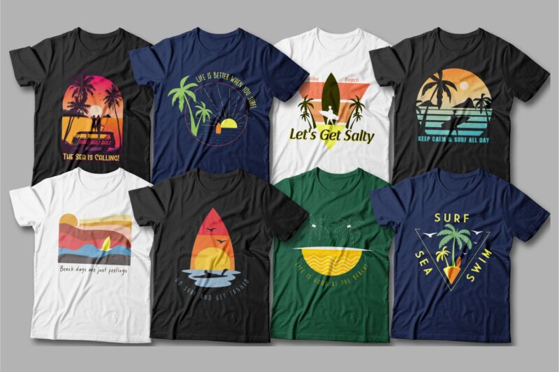 夏季冲浪T恤设计图形包