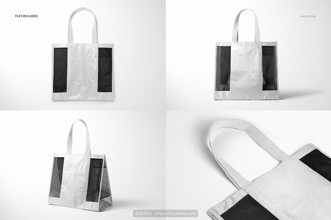 网眼透明无纺布购物手提袋包装设计样机PSD模板