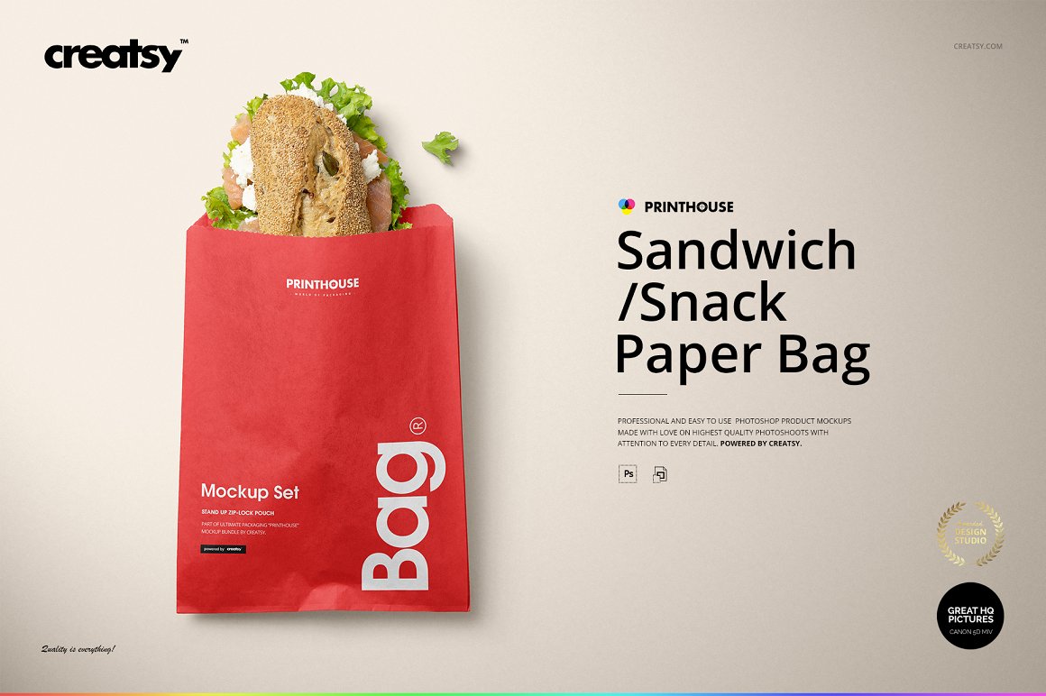 三明治零食纸袋汉堡外卖食品包装袋样机模板