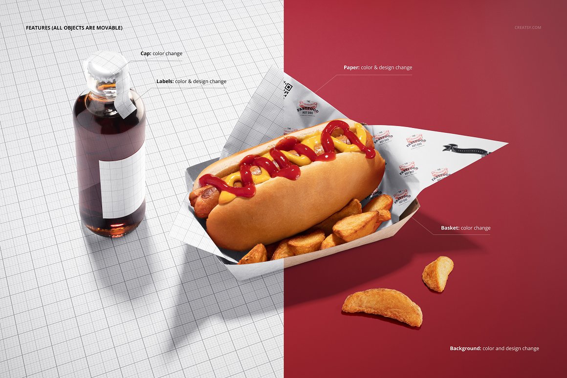 热狗/汉堡食品包装样机模板