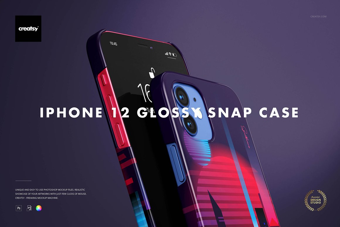 苹果手机保护壳样机模板 iPhone 12 Glossy Snap Case 1 Mockup